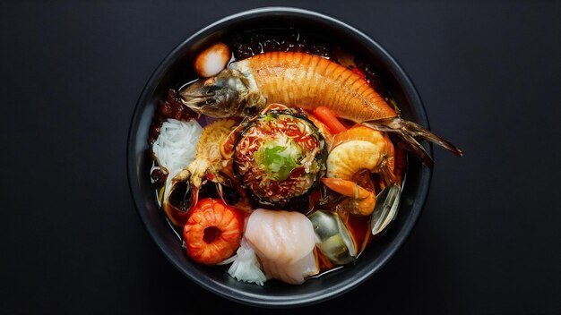 Photo sukiyaki seafood served with suki spicy sauce