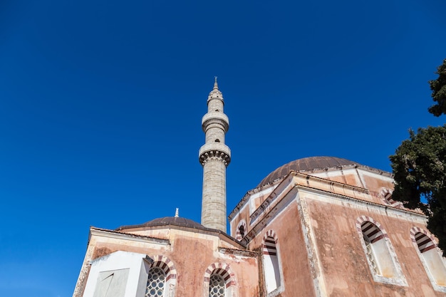 Suleymaniye Mosque on blue sky Rhodes Greece
