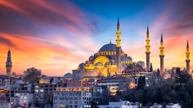 Suleymaniye Mosque Ottoman imperial mosque at sunset Historical Suleymaniye Mosque Istanbul most popular tourism destination of Turkey Golden Horn Istanbul Turkiey