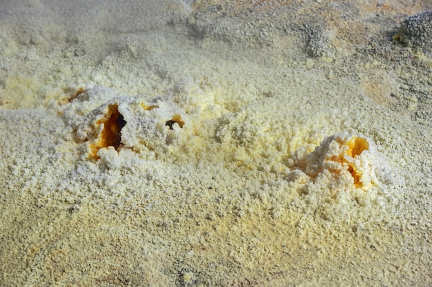 Sulfur fumarole in crater active volcano