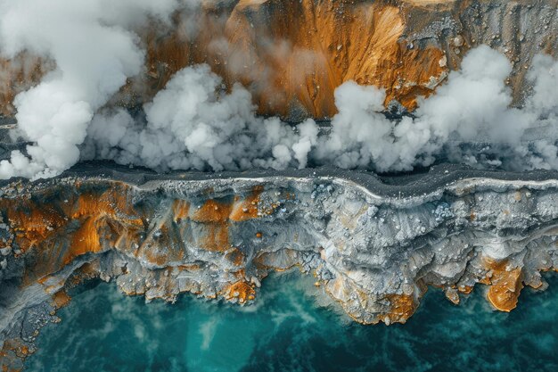 Sulfur mining from above surrounded by smoke Ai generative