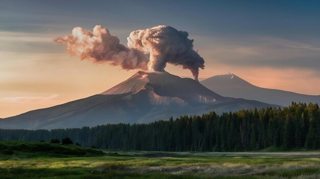 Sulfur and steam from volcano