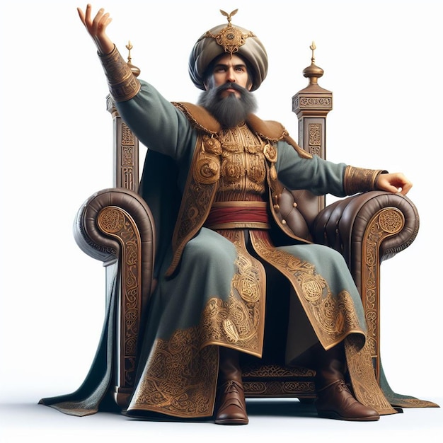 sultan sitting on a throne on a white background