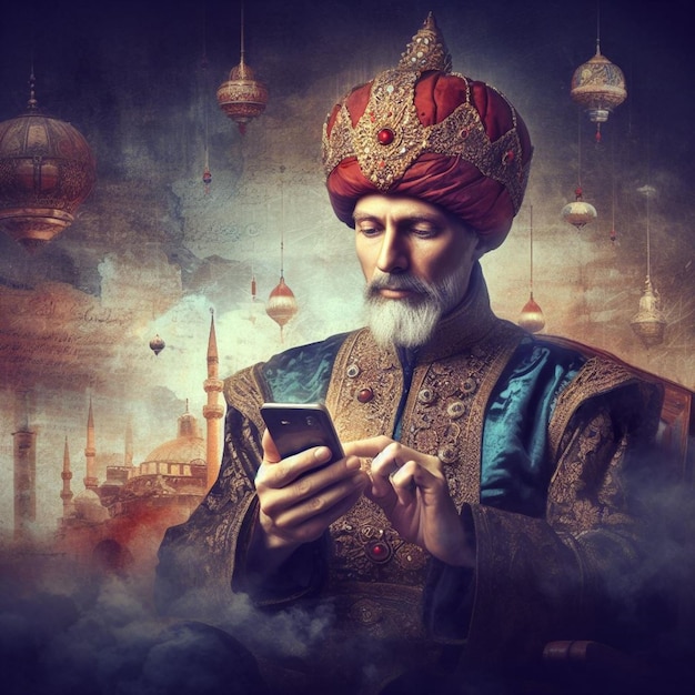 Sultan typing ona smartphone