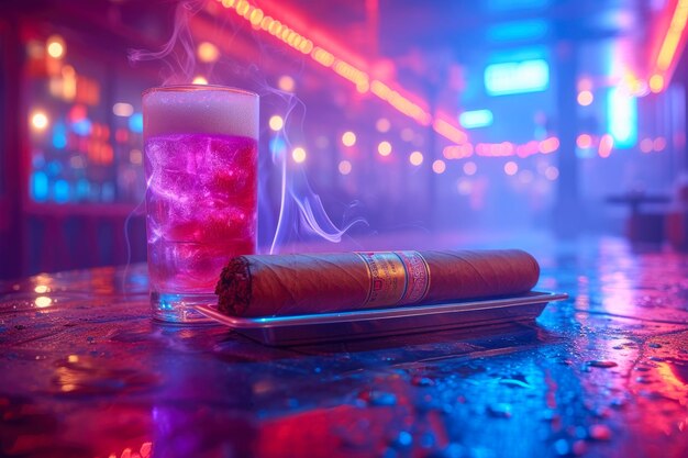 Sultry Smoke Cigar on a Glowing Tray in the Club