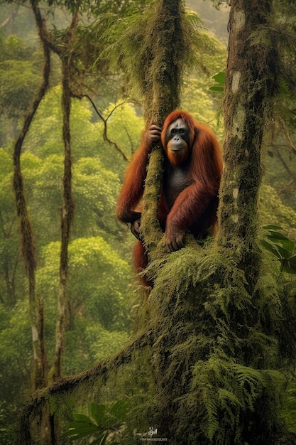 sumatran orangutan climbing down