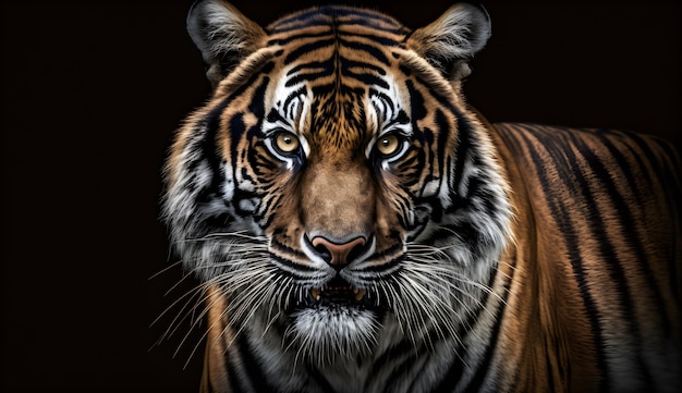 Sumatran tiger looking at the cameratiger walking in tropical forest conservation generative ai