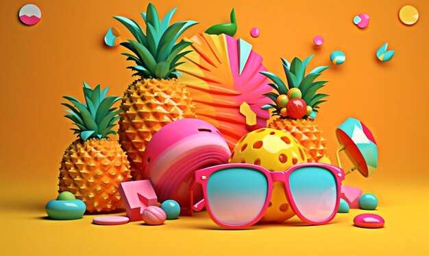 Summer 3d illustration background generative ai