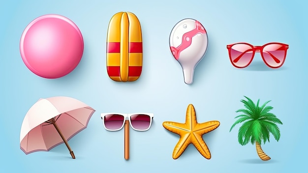 summer 3d realistic render vector icon set inflatable