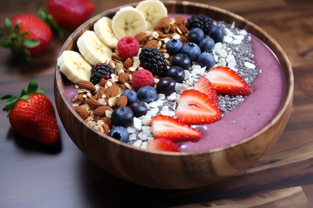 Summer Acai smoothie bowl with various fruits and berries Healthy breakfast