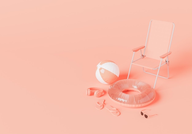 Summer accessories with sun chair against pink background