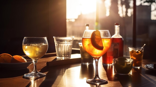 Summer alcohol cocktails Illustration AI GenerativexA