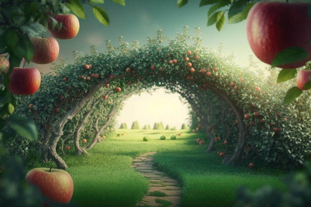 Summer Apple Garden Illustration AI Generative