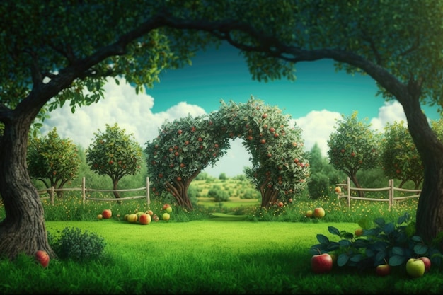 Summer Apple Garden Illustration AI Generative