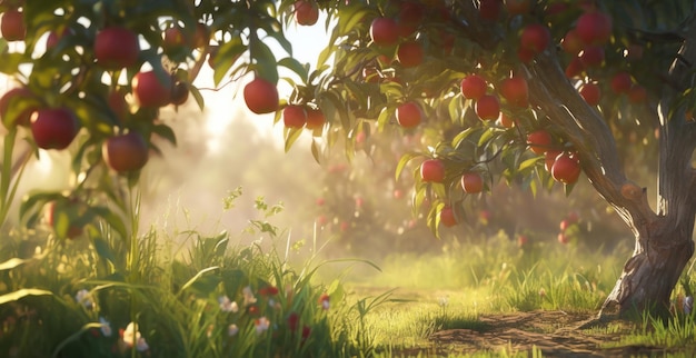 Summer apple garden Illustration AI GenerativexA