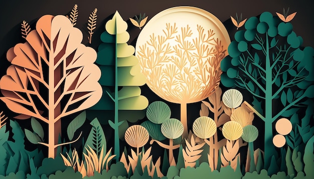 Summer Awakening Illustration of Plants and Trees Generative AI