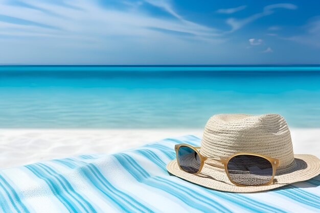 Summer Background Concept Beach Vacation Blue Striped Towel