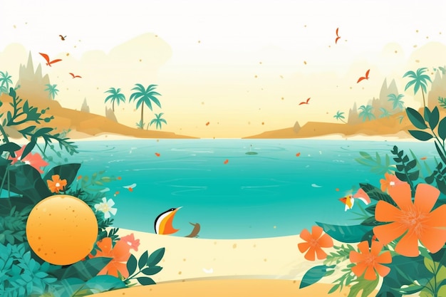 Summer Background Illustration A Beautiful Beach Scene Created with Generative AI