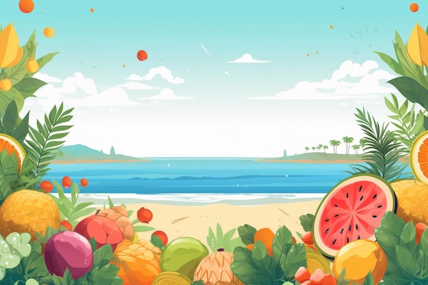 Summer Background Illustration A Beautiful Beach Scene Created with Generative AI