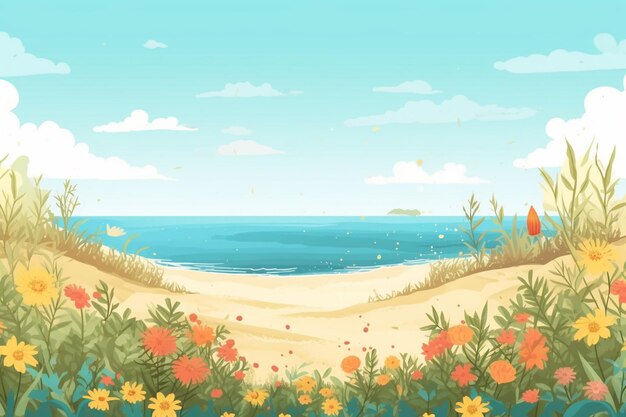 Summer Background Illustration A Beautiful Beach Scene Created with Generative AI