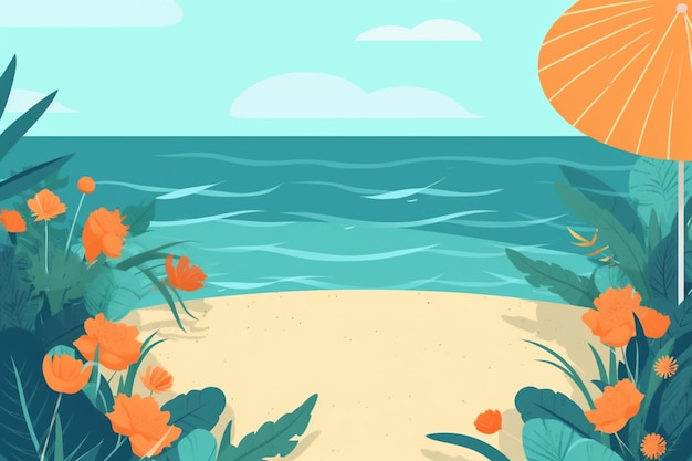 Летняя фоновая иллюстрация Красивая сцена на пляже, созданная с помощью генеративного ИИ