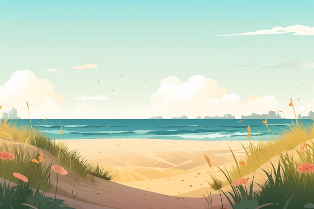 Summer Background Illustration A Beautiful Beach Scene Created with Generative AI