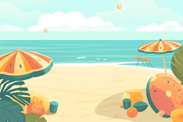 Summer Background Illustration A Beautiful Beach Scene Created with Generative AI