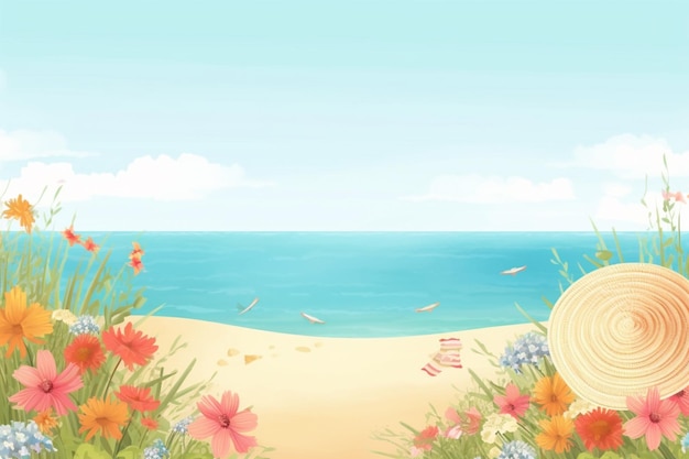 Summer Background Illustration A Beautiful Beach Scene Created with Generative AI