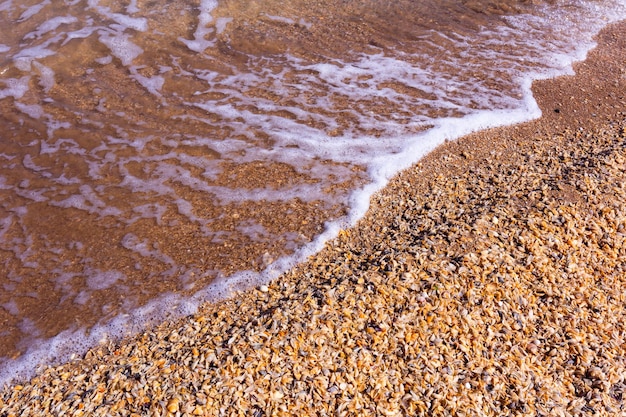 Summer background Top view sandy beach with ripple sea ocean water surface