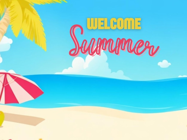 Summer background with beach and palm tree Vector Illustration