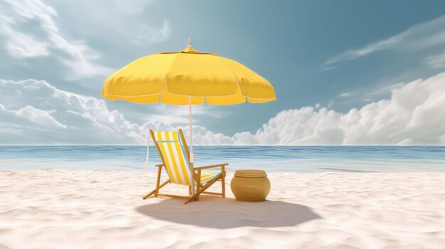 Summer background with beach theme umbrella chair yellow theme color