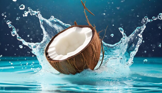 Summer background with coconuts on water background with water splashes creative summer background