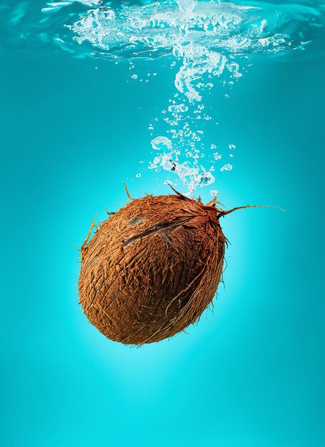 Photo summer background with coconuts on water background with water splashes creative summer background