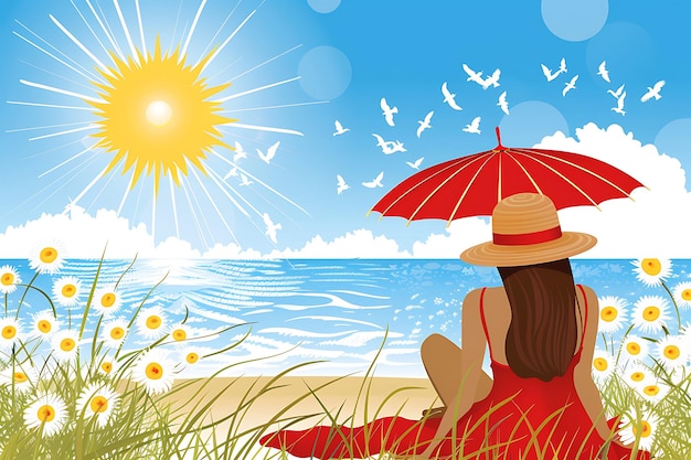 Photo summer background with girl sunbathing