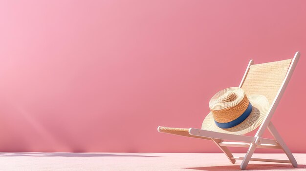 분홍색 빈 의자와 모자 해변과 지역 공간과 함께 여름 배경