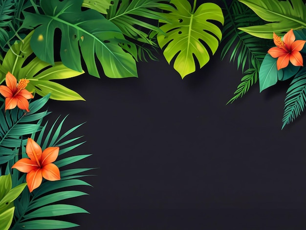 Summer background with realistic tropical leaves