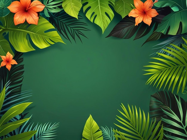 Summer background with realistic tropical leaves