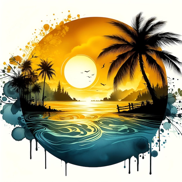 Summer background with sunset generated by AI