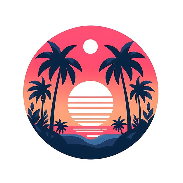 Summer background with sunset and palm trees illustration