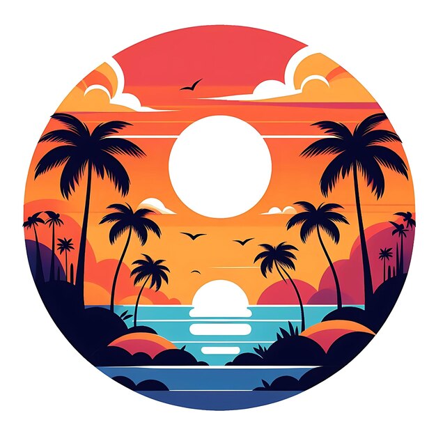 Summer background with sunset and palm trees illustration