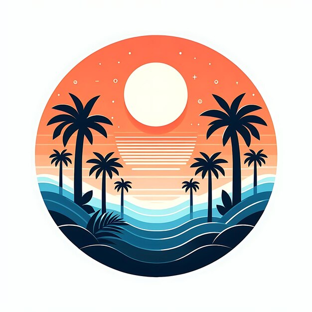 Summer background with sunset and palm trees illustration