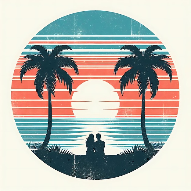 Photo summer background with sunset and palm trees illustration