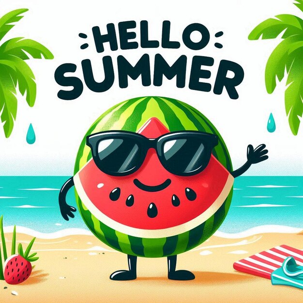 Photo summer background with watermelon cartoon