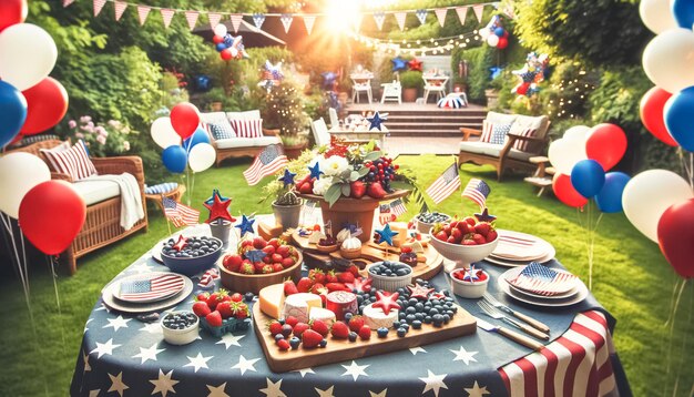 Summer backyard party with patriotic charcuterie board