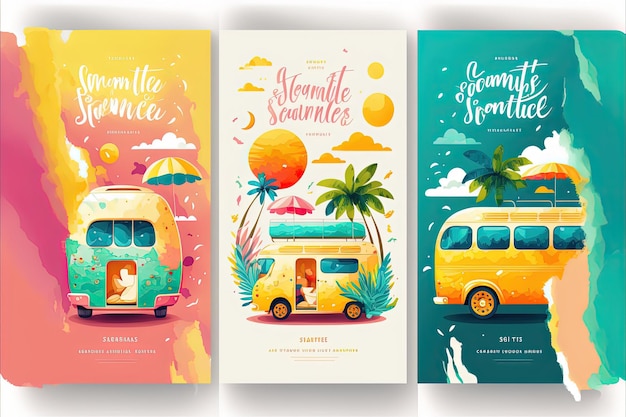 Summer banner elements collection Colorful summer objects Generative Ai