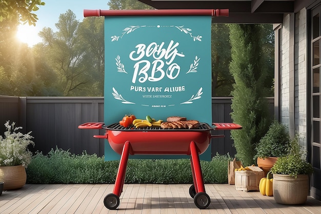 Summer BBQ Banner Mockup Toon uw ontwerpen met lege witte ruimte