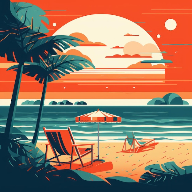 Summer beach background art retro y2k style illustration