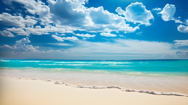 Summer beach background White sand turquoise sea and blue sky neural network generated art