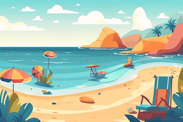トロピカルな雰囲気の夏のビーチの背景 ジェネレーティブ AI