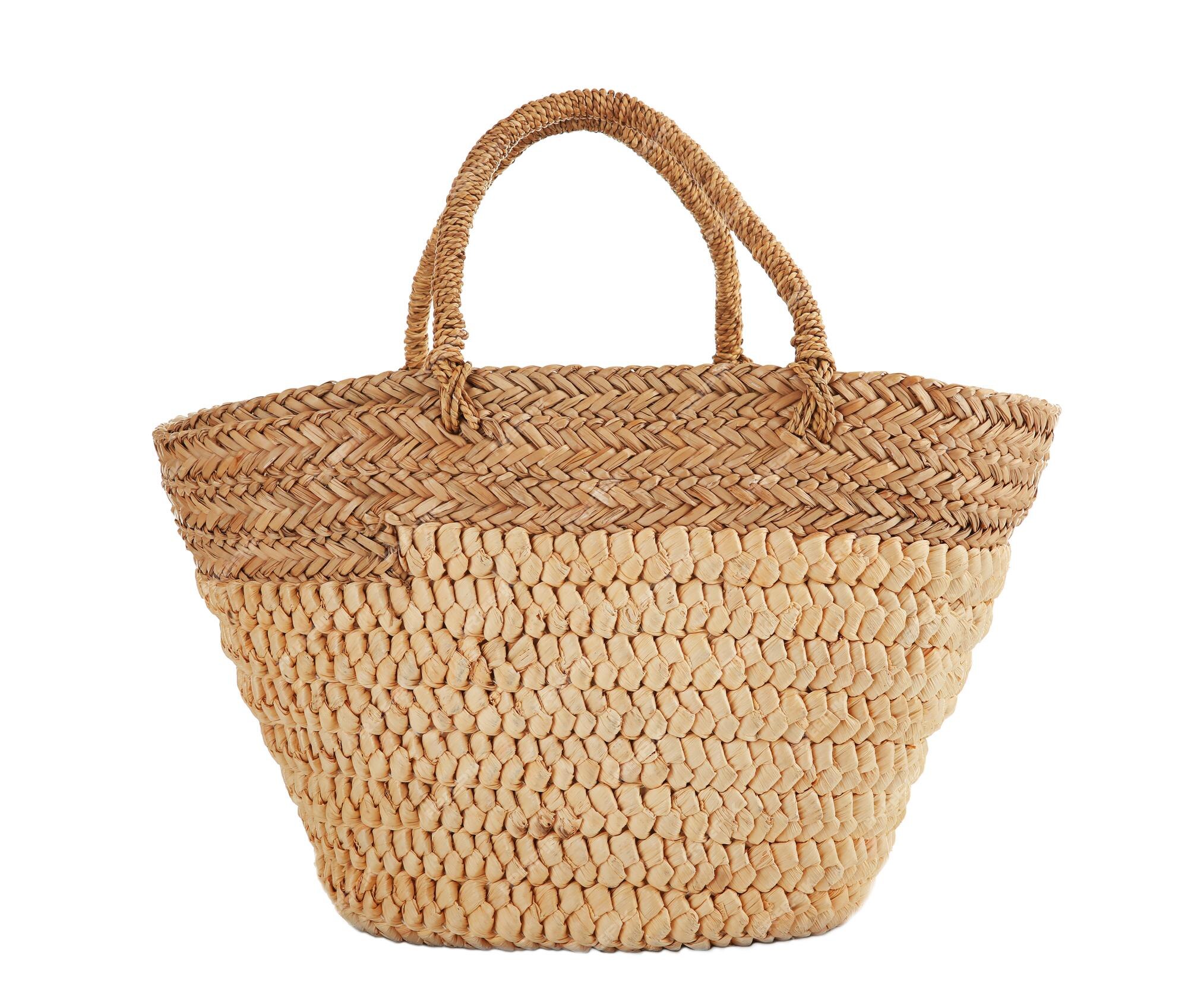 Wicker Straw Basket Bag Isolated On White Background Beach Summer